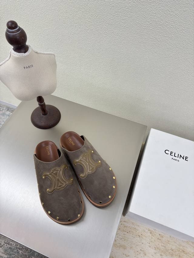 celine Summer Exclusive Arc De Triomphe Series Thick-Soled Closed-Toe Rivet S