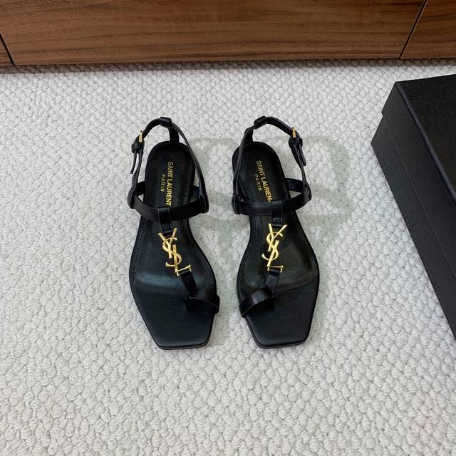 saint Lauren* Letter Buckle Square Toe Flat Sandals The Whole Version, Includ