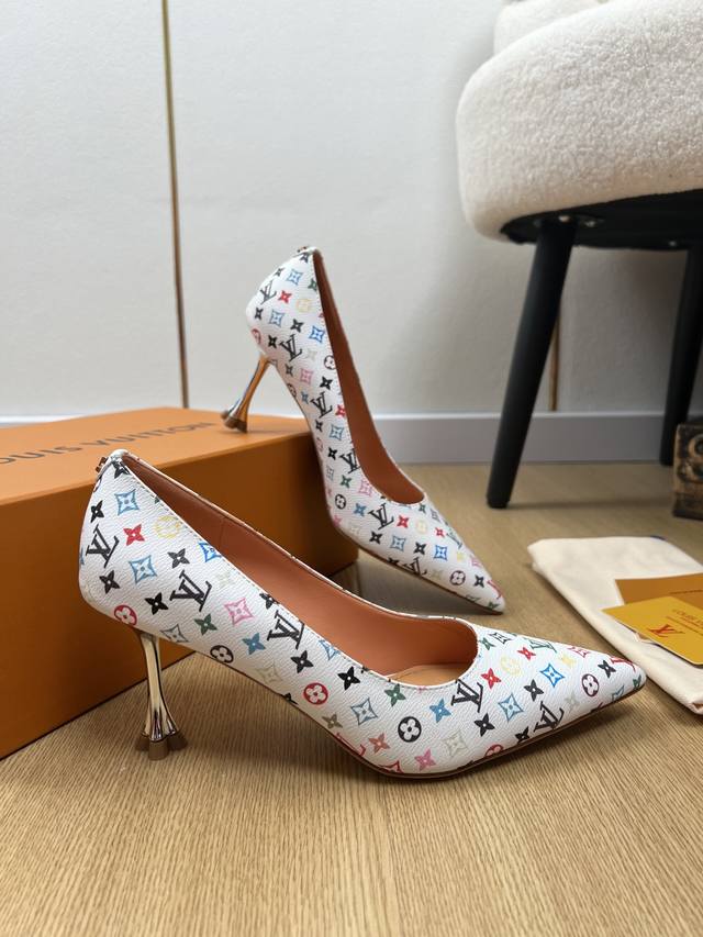 louis Vuitton 2025 The Latest Hot-Selling Rainbow Monogram Pointed High-Heele