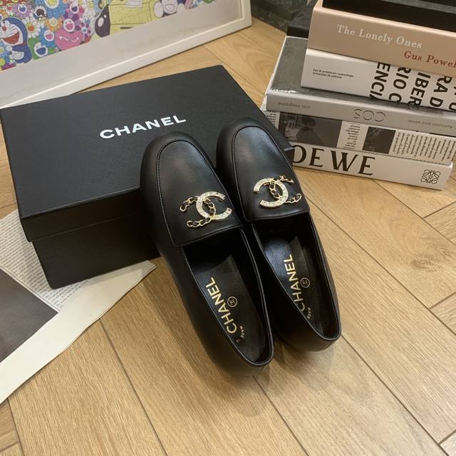 Single Shoes Slippers Chane* Chanel 2025 New Product Double C Letter Buckle Squa