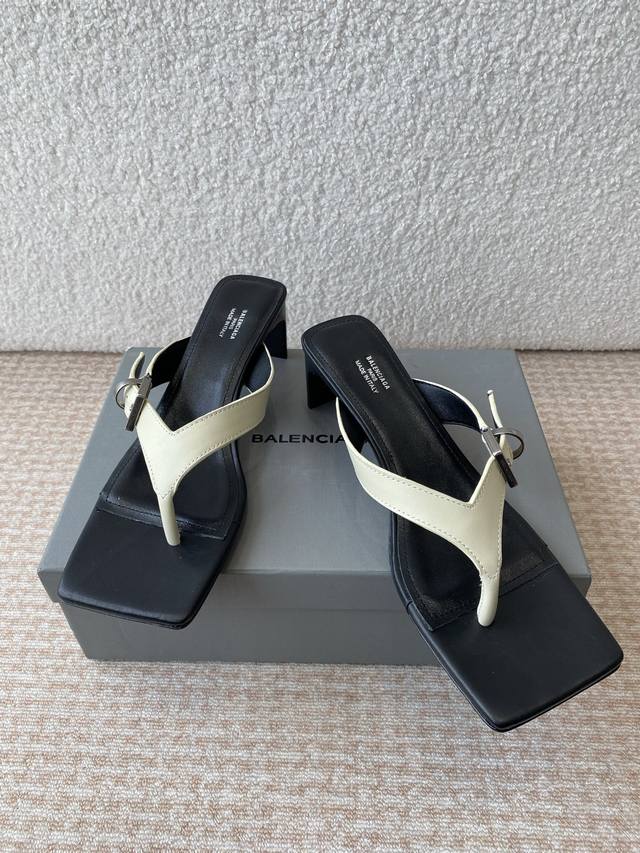 balenciaga Balenciaga 25Ss New Summer High-Heeled Square-Toed Flip-Flops That