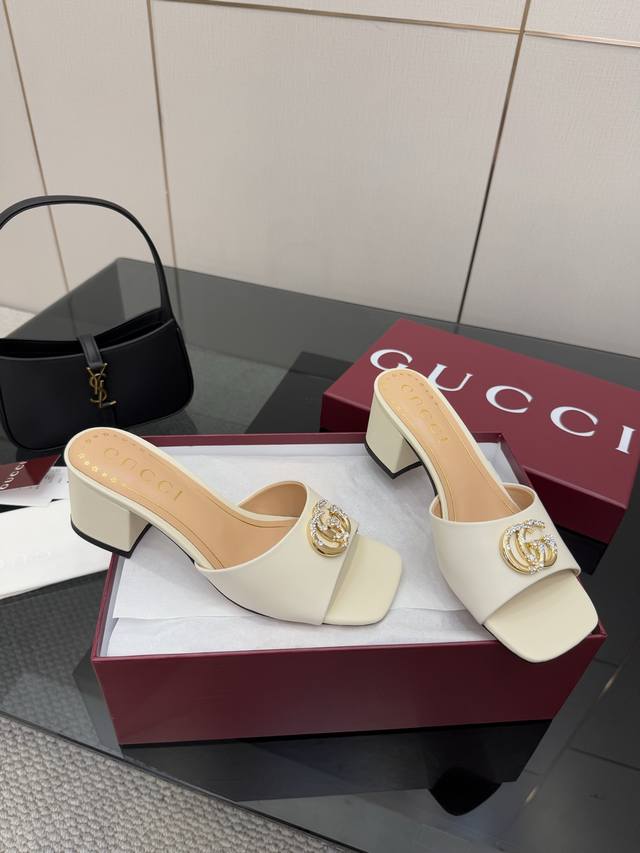 gucc* Classic Rhinestone Double G Jacquard Slippers Original Version Purchase