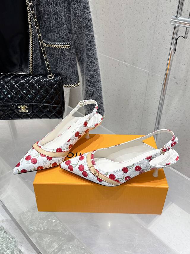 louisvuitton 25 Summer Limited Edition Cherry Style Stiletto Sandals Bowknot