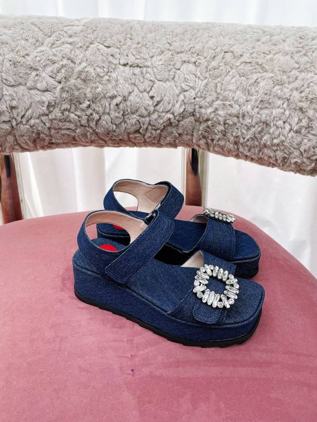 25 New Style Diamond Buckle Pure Leather Women's Thick-Soled Sandals Rv Thick