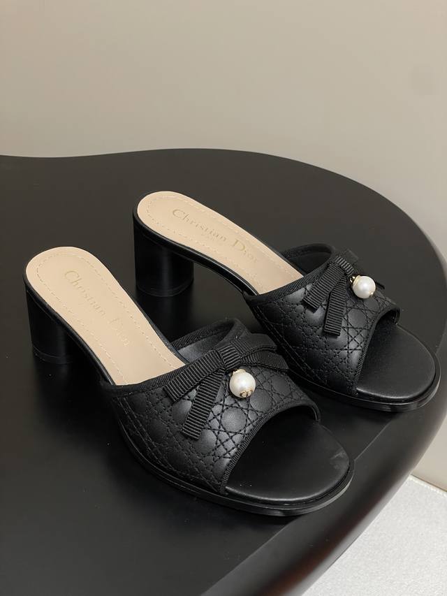 25Ss New Spring And Summer Dior Ballet Heeled Sandals, Cylindrical Heels, Emb