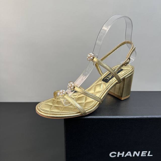 chanel Chanel 2025 Early Spring Chunky Heel Square Heel Stripe Simple Pearl B