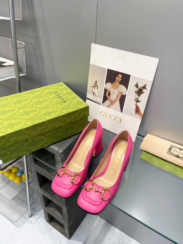 Factory P Price Gucci Classic Early Spring New Style Horsebit Thick Heel Single