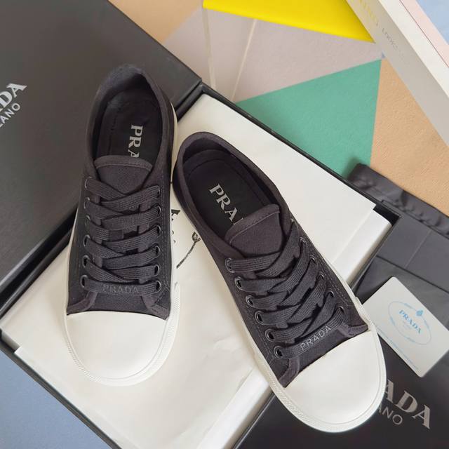 Top Version For Women Prada's Latest Triangle Logo Canvas Shoes Casual Sports Sh