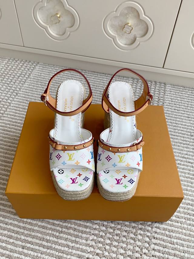 l&Vlv X Tm Helios Murakami Tri-Color Straw Wedge Sandals Top Quality This Hel