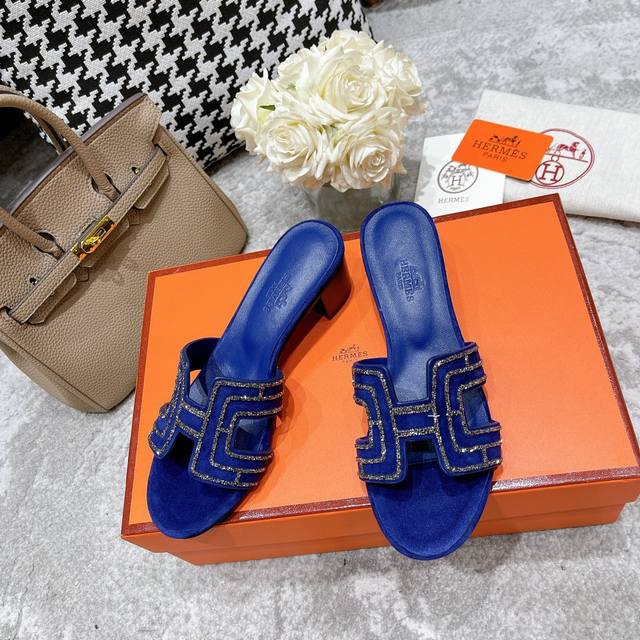 herme Hermes Early Spring Counter New Thick Heel Diamond Surface Color H Slip