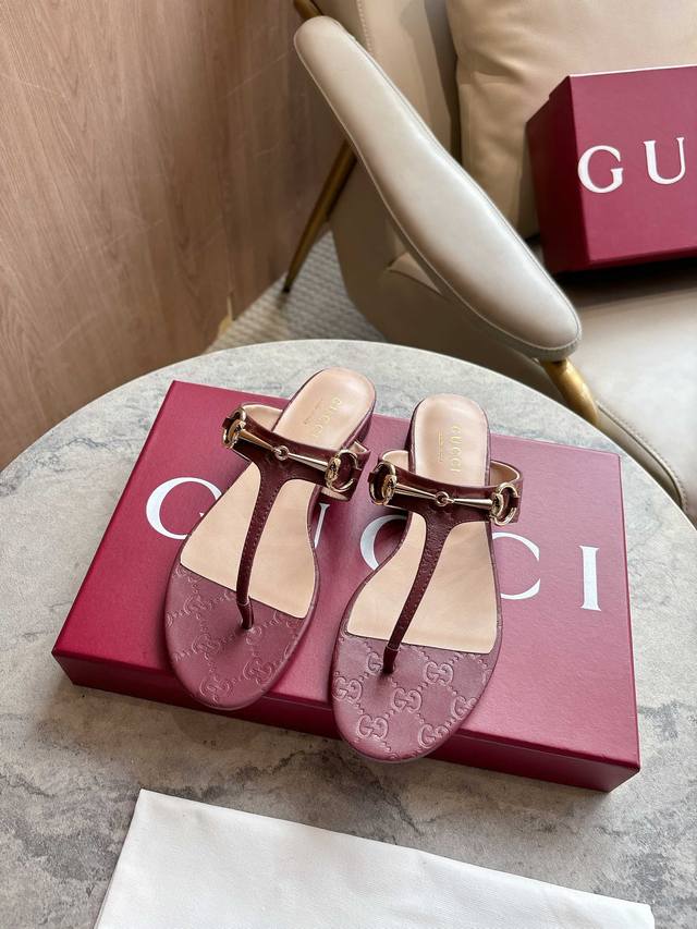 5760-2 Burgundy 35-42 These Women's Thong Sandals Feature Classic Horsebit De