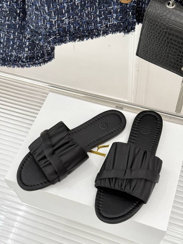 Factory Price The Row25S Spring And Summer New Product Pleated Lazy Slippers Min