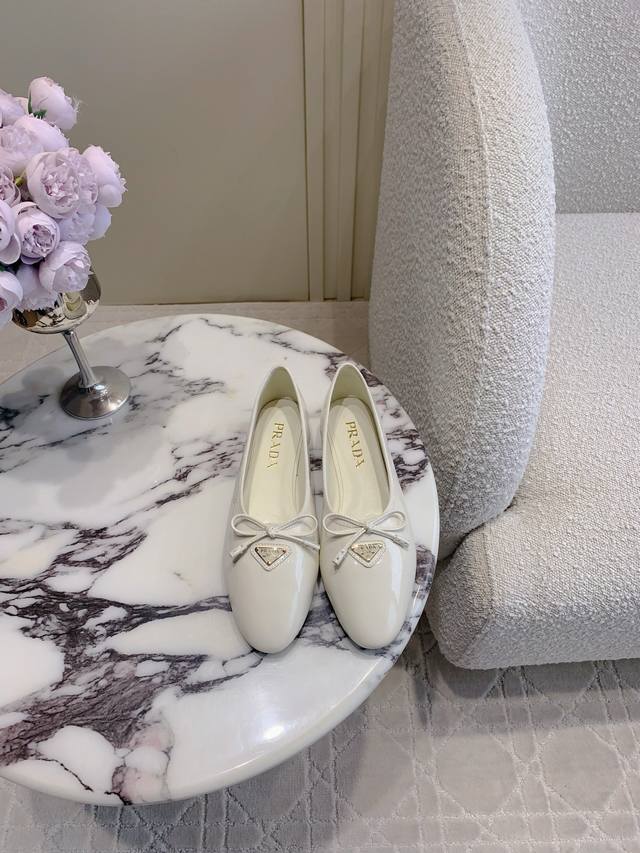 Factory Price P Top Version Prad* New Bow Flat Shoes Ballet Shoes Upgraded Deep