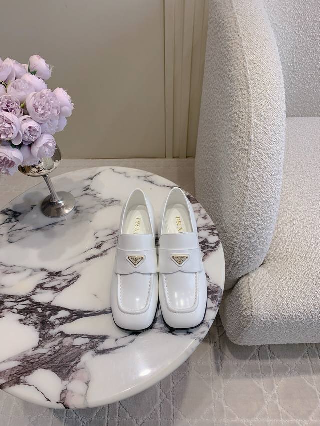 Factory Price P Top Version Prad* New Thick Heel Square Head Loafers Counter Syn