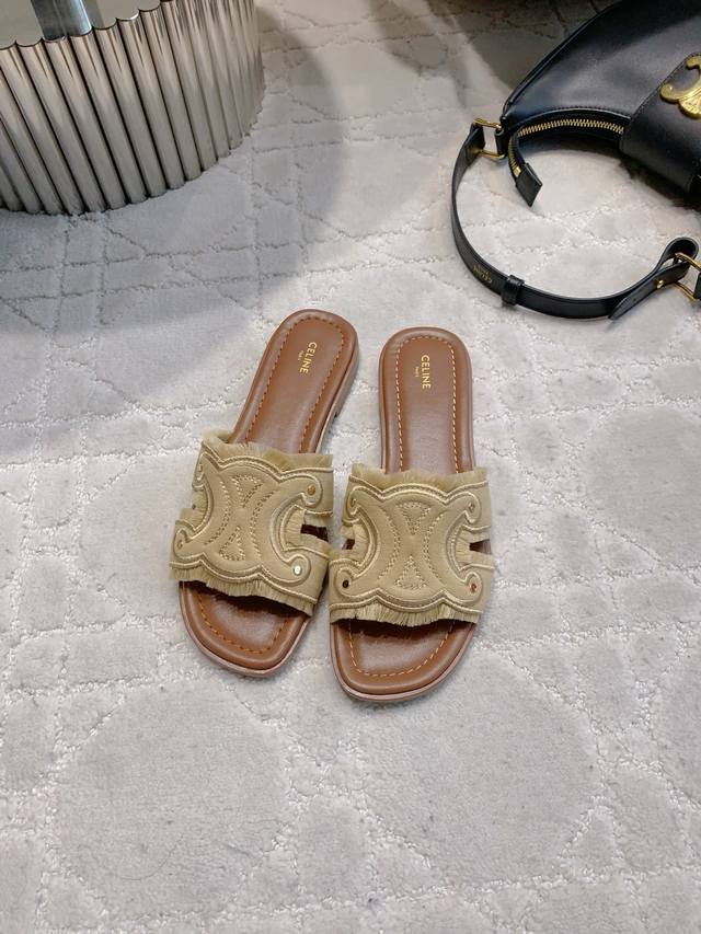 Factory Price P Celin* New Denim Flat Slippers. Denim Fabric Is So Nice. It High
