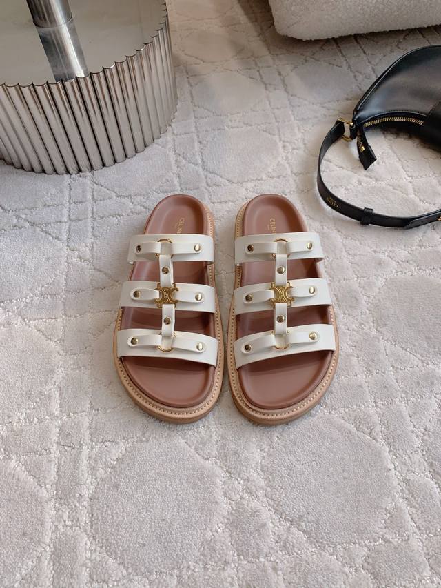 Factory Price P Celin* New Thick-Soled Slippers Classic Logo Buckle Decoration S