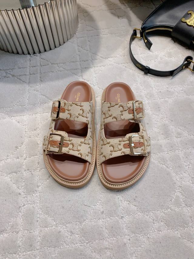 Factory Price P Celin* New Thick-Soled Slippers Classic Logo Old Flower Cloth Si