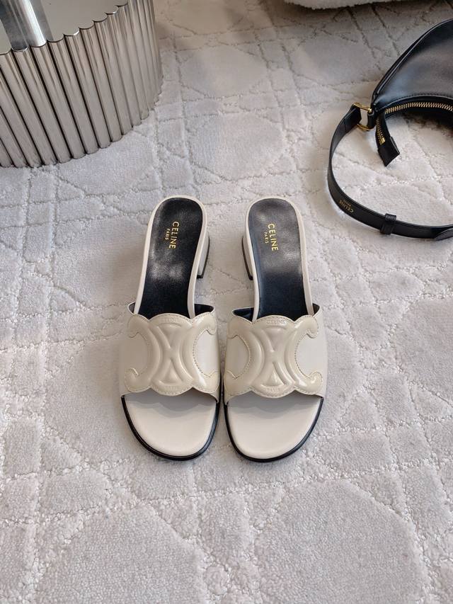 Factory Price P Celin* New Thick Heel Sandals Classic Logo Buckle Decoration Sim