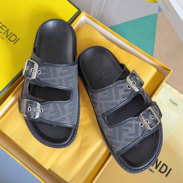 Top Version Men's Fendi Fendi's Latest Color Feel Old Flower Ff Sandals Original