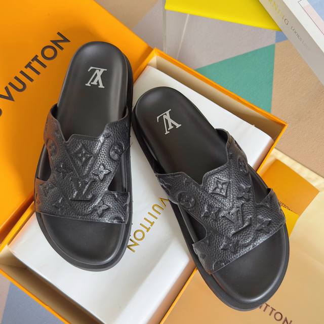 Top Version Men's Lv Louis Vuitton Miami Series Embossed Sandals Original Purcha