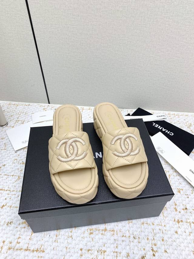 Factory High Version Chane* Chanel 23C New Product Diamond-Shaped Thick-Soled Pl