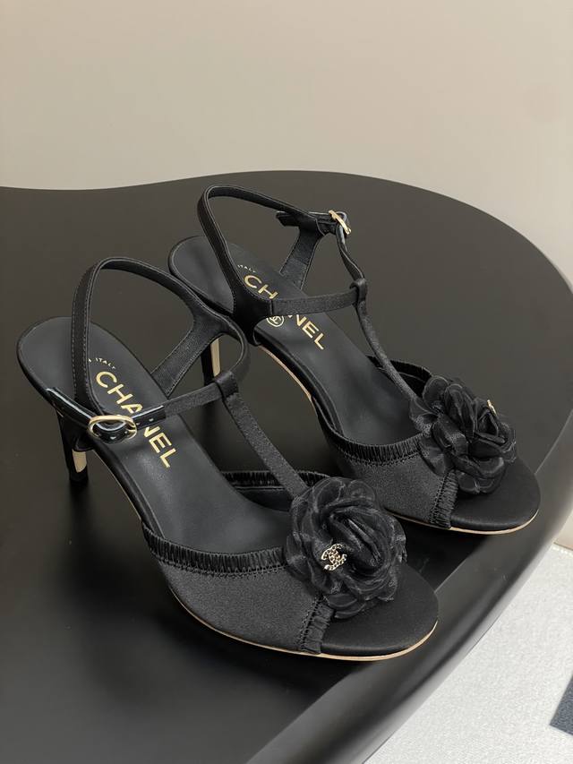 25P New Spring And Summer Chanel Camellia High-Heeled Fish-Mouth Sandals Chan