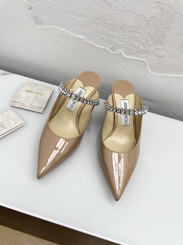 Top Version Jimmy Choo Hot-Selling Pointed High Heels With Diamond Straps Half-S