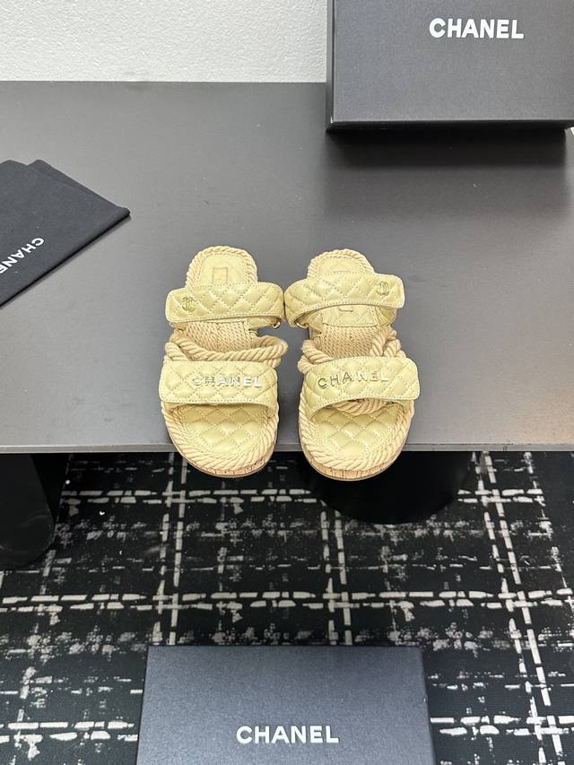 Slippers Chanel Braided Hemp Rope Cork Base Colorful Candy Color Slippers Classi
