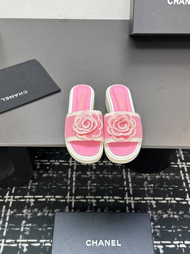 chanel Chanel Chanel Style Early Spring New Woolen Woven Flower Thick-Soled S