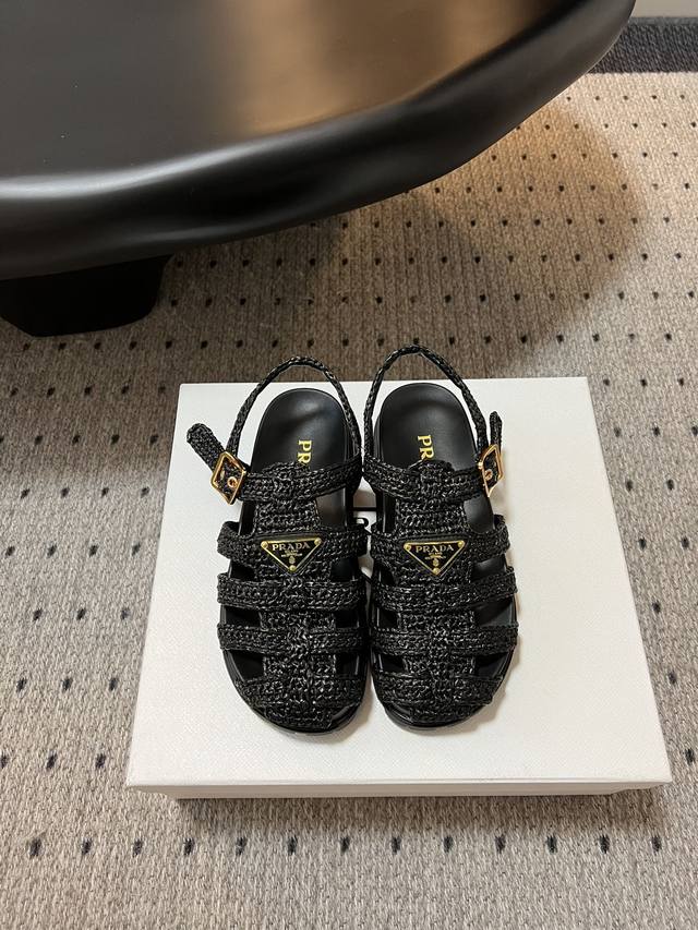 Batch Prad* 24 Sawtooth Bottom Roman Woven Sandals Super Popular Prad* Prada's L