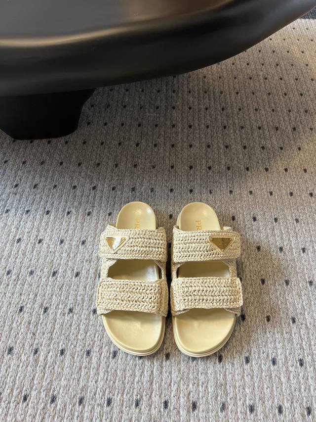 Batch Of Half-Slip Sandals Prad* 24 Summer Velcro Straw Sandals Slippers An Indi