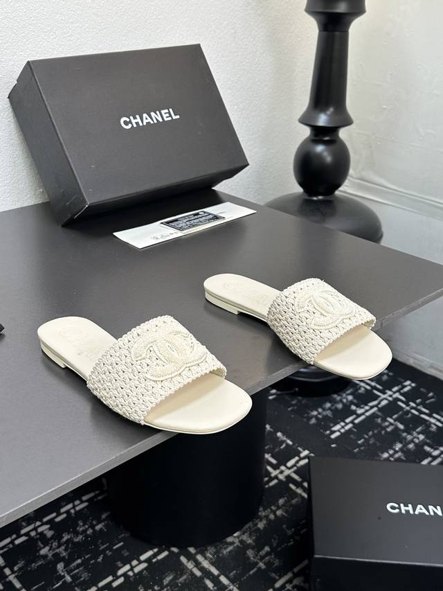 Factory Price Chane* Chanel 24P New Product Knitted Double C Flat Slippers Summe