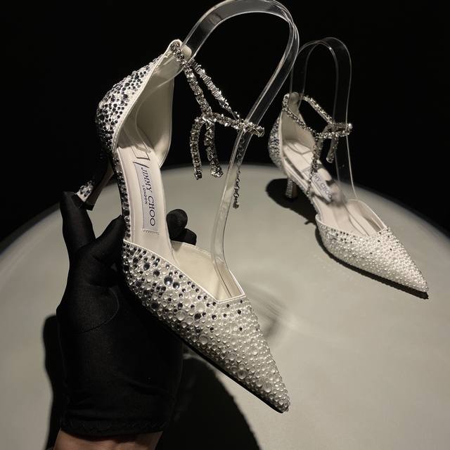 jimmy Choo Jimmy Choo Classic Diamond Chain Pointed Crystal High-Heeled Sanda
