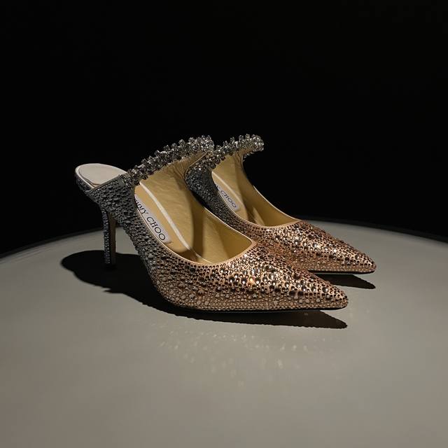 jimmy Choo Jimmy Choo Classic Diamond Chain Pointed High-Heeled Slippers Crys