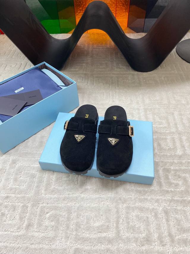 Factory Prada Prada Early Spring New Triangle Logo Thick-Soled Birkenstock Close