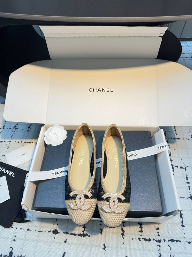 chane* Chanel C Home 25P Woven Single Shoes A Pair Of Raffia Straw Woven Ball