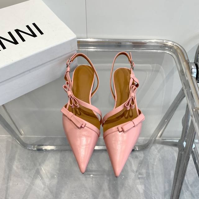 Star Style Ganni 24 Spring And Summer New Pointed Bow Slingback Rock Ballet Sand