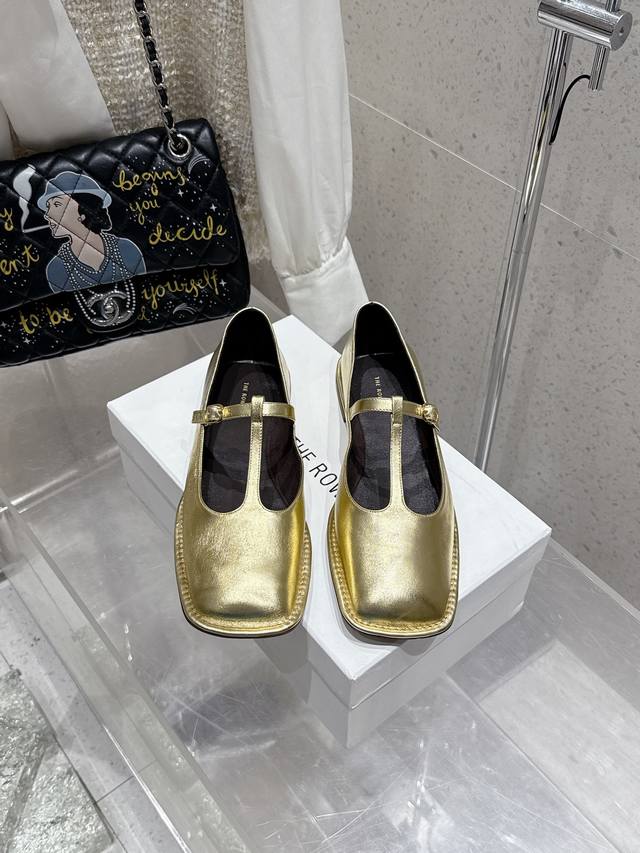 High Version The Row 25Ss Square Toe T-Strap Flat Mary Jane Two Pairs Of Golden