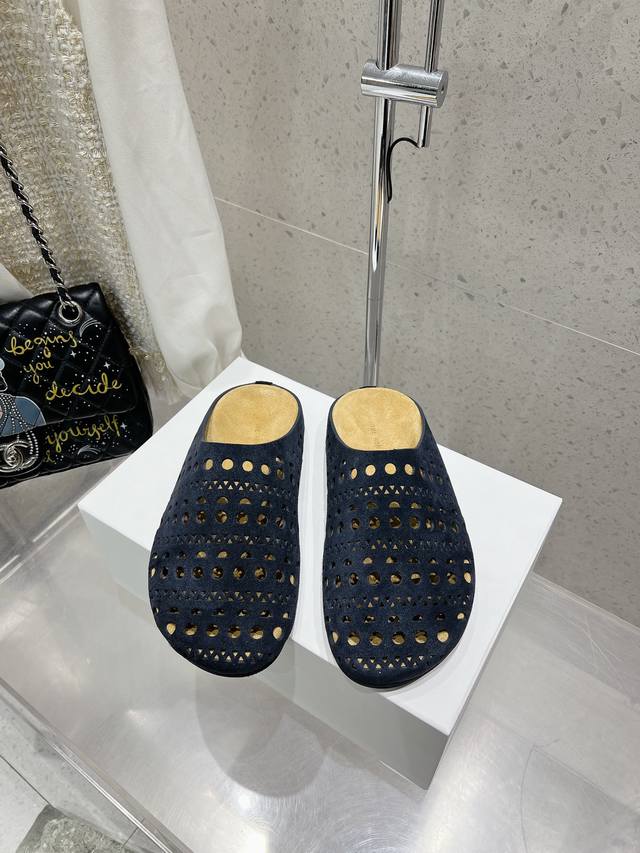 Top Version Therow New Hollow Toe Slippers Half-Slip Birkenstock Imported Cowhid
