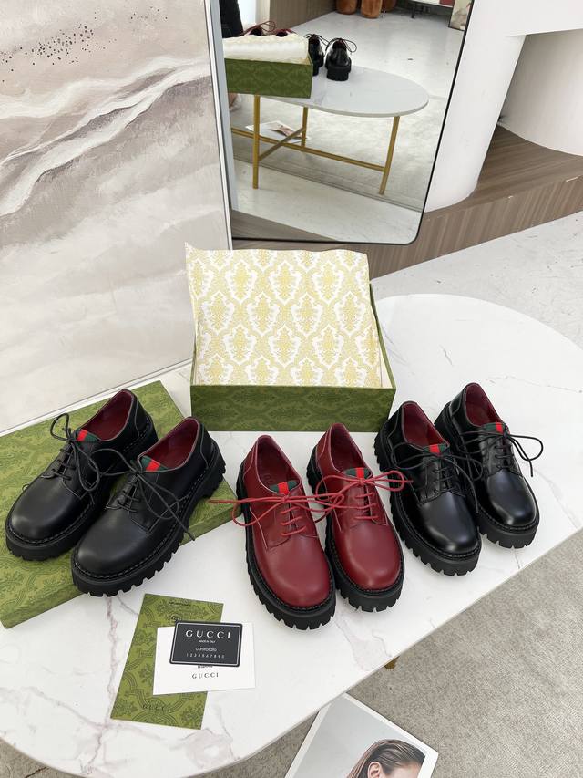 New Arrival, The Latest Version Of Gucci Versatile Lace-Up Loafers Heel Height 5