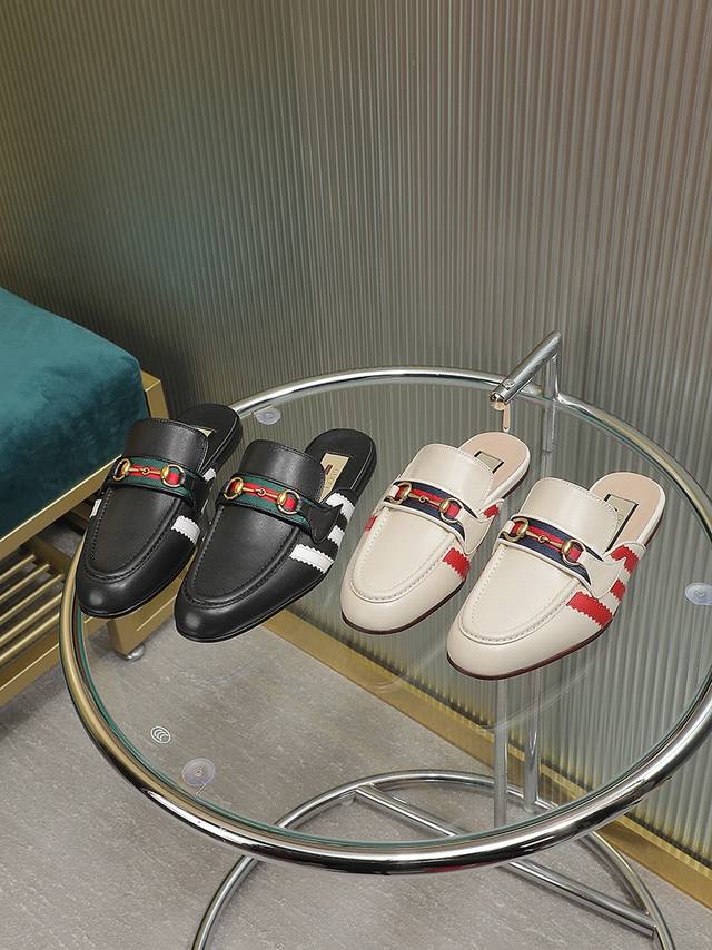 adidas X Gucci Co-Branded Series Women's Horsebit Slippers Fabric Cowhide Lin