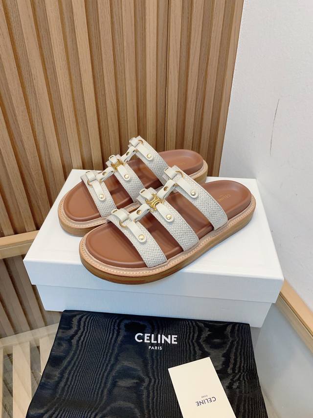 celine Celine 2025 Spring And Summer New Canvas Slippers This Season's Celine