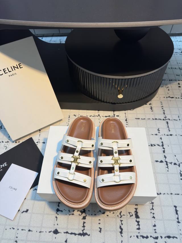 celine Celine 2025 Roman Arc De Triomphe Thick-Soled Sandals Retro Roman Styl