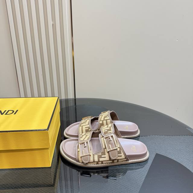 Fendi's Latest Hit Double-Strap Flat Slippers With Ff Decorative Buckle Jacq