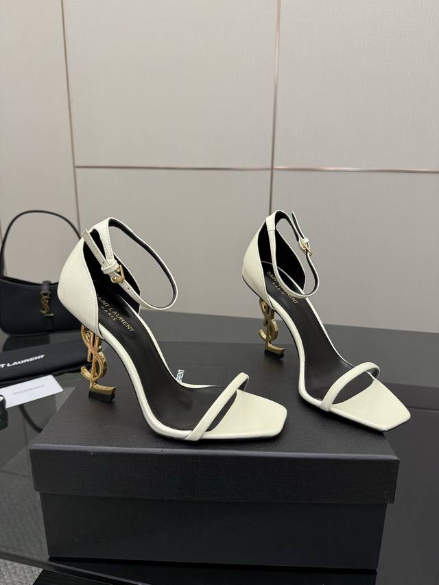 Top Version Saint Laurent Ysl Saint Laurent Metal Letter Logo High Heel Sandals