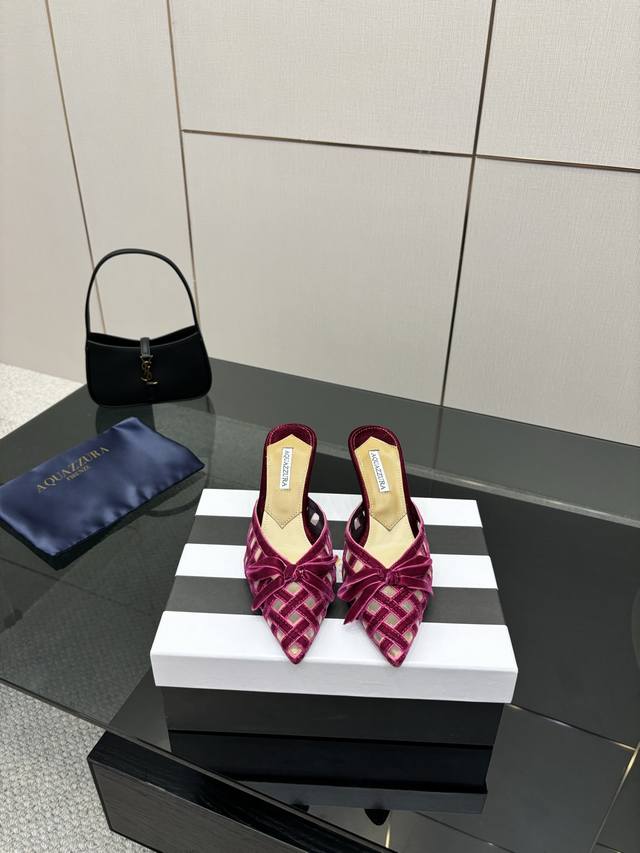 aquazzura Zp Original Mold New Product Velvet Mesh High-Heeled Sandals Made O