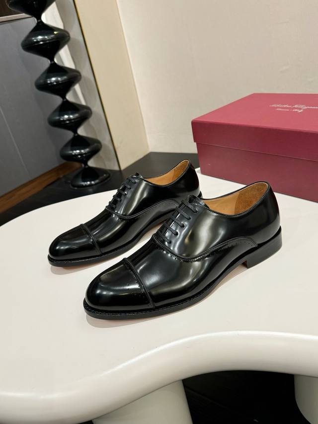 ferragam Ferragamo Classic Men's Business Leather Shoes Imported Black Calfsk