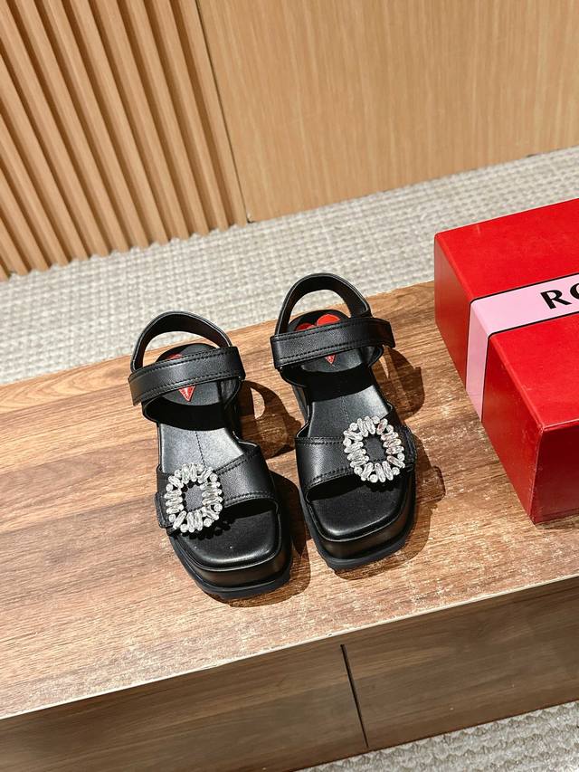 Roger Vivier's New Leather Wedge Sandals. Made Of Nappa Leather. The Upper