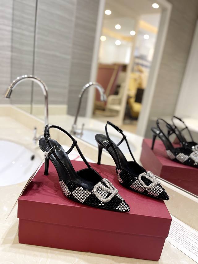 valentino Vlogo Crystal Sandals Counter Latest Rhinestone Chess And Card Seri