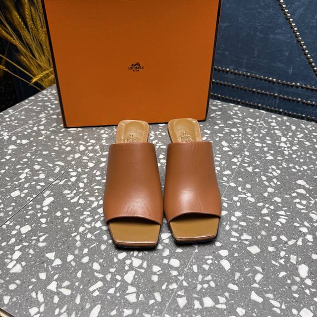hermes Hermes Counter New Thick Heel Slippers Classic Retro High-End Single P